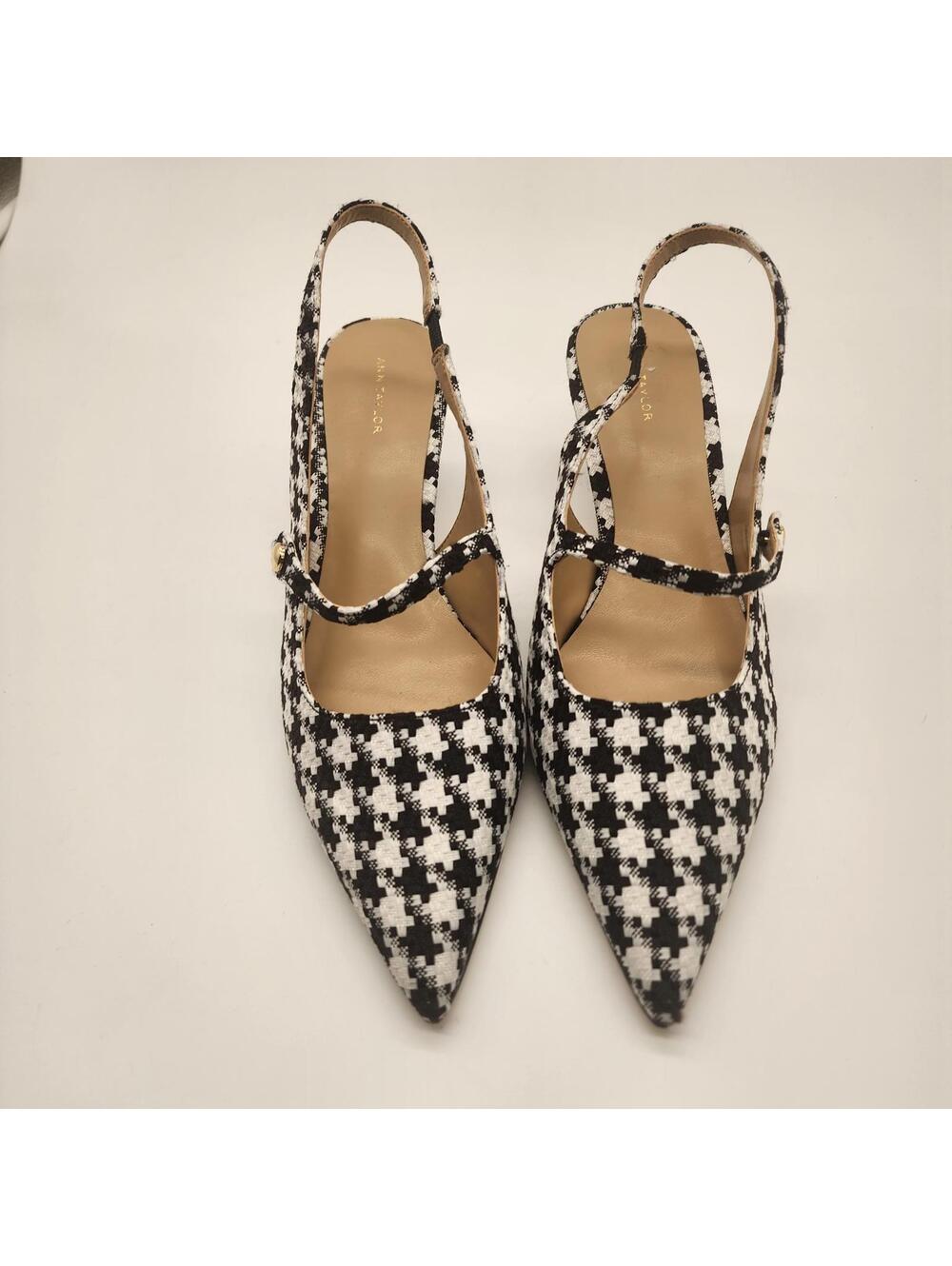 New ann taylor Gingham kitten heel sling 8M black white - Picture 7 of 7